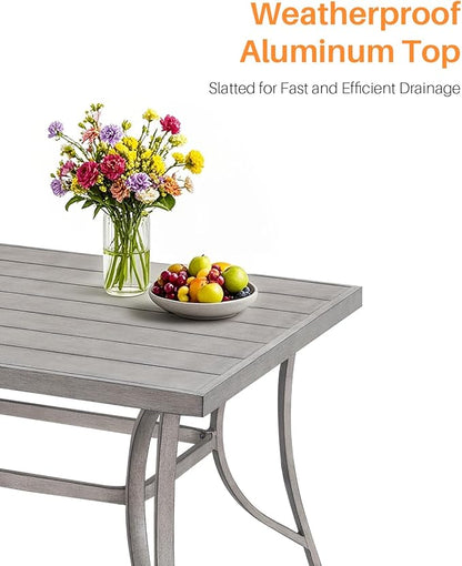 Aluminum Patio Dining Table for 6, Limed Oak Outdoor Rectangle Dining Table with Umbrella Hole, Rustproof 6 Person Outdoor Dining Tables for Backyard, Deck, Garden, Poolside, Porch