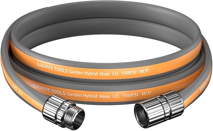 Giraffe Tools 5FT Garden Hose, 5/8" Lightweight Lay Flat Water Hose, No-Kink, Flexible Gardening Hose with Male to Female Aluminum Fitting, Customizable-Length Hose Pipe for Yard