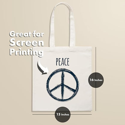 Carrywell (Not Made In China) Canvas Tote Bags 6-Pack, 15"x16", Bulk Organic Cotton Reusable Shopping Bag, Blank Cloth Totes With Handles