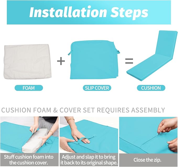 Outdoor Chaise Lounge Cushions for Patio, Lounge Chair Cushions, Waterproof Replacement Seat Pads for Outdoor Furniture (2, Teal, 80"x26"x3")