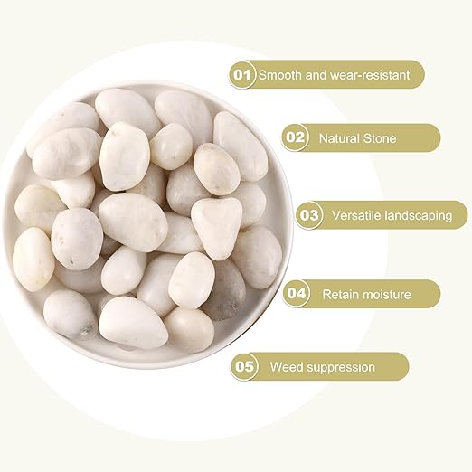 20LB River Pebbles Polished Gravel for Plants Natural White Plant Stones River Rocks 3/4-1 5/8 Inch River Stones for Landscaping Small Pebbles for Crafts