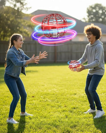 2025 Red Flying Orb Ball Toy – Hand Controlled LED Hover Drone, 360° Boomerang Spinner Cosmic Globe, Birthday Gift for Boys & Girls Ages 6-12, Indoor Outdoor Magic Ball, USB Rechargeable