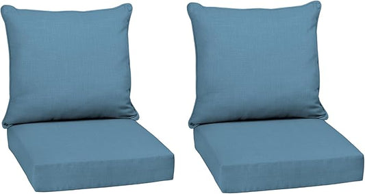 Arden Outdoor Deep Seat Cushion Set (2-Pack), 24 in x 24 in, Weather-Proof, Rain-Proof, Fade Resistant Patio Cushion for Chair, Sofa, and Couch French Blue Texture