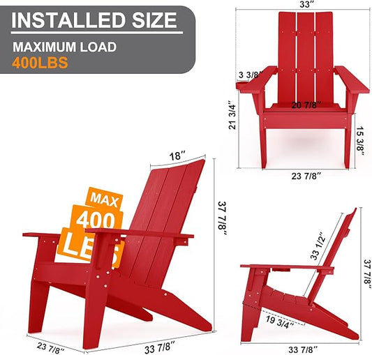 MXIMU Adirondack Chair Set of 4: Modern Adirondack Chairs Fire Pit Chairs Plastic Outdoor Chairs for Lawn Backyard Deck Garden Camping (Red)