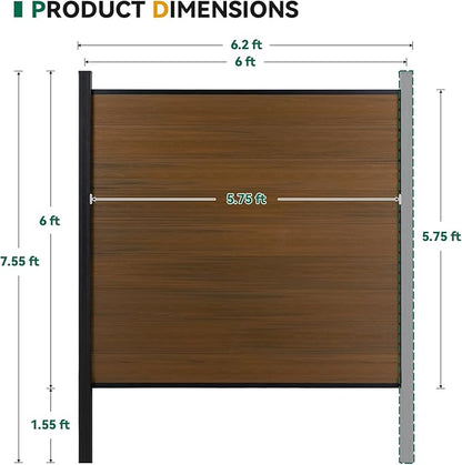 Mondaria Privacy Fence for Outside, 6ftx6ft Outdoor Privacy Panels with In-ground Post, Wind Resistant Wood Plastic Composite Fencing for Patio, Backyard, Garden and Swimming Pool (Brown with 1 Post)