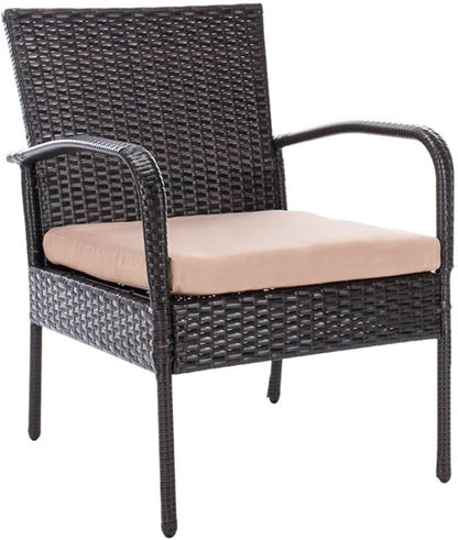 SAFAVIEH Outdoor Collection Moore Brown Rattan/Beige Cushion 3-Piece Patio Lounge Bistro Set with Table (PAT9009B)