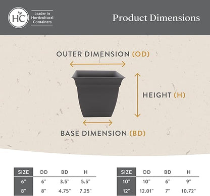 The HC Companies 10 Inch Eclipse Square Planter Pots with Drainage Holes & Attached Saucer, Lightweight UV-Resistant Plastic Indoor Outdoor Planters, 2-Pack Flower Pots for Garden & Home Decor, Teal