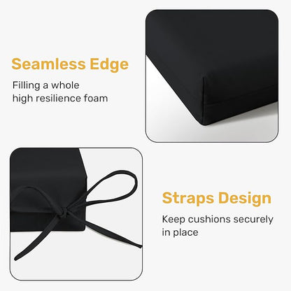 UNIKOME Outdoor Chair Cushions Pack of 4, Water Resistant Patio Cushions with Ties, High Density Sponge Filling Square Corner Seat Cushions for Outdoor Furniture, 18.5"x16"x3", Black