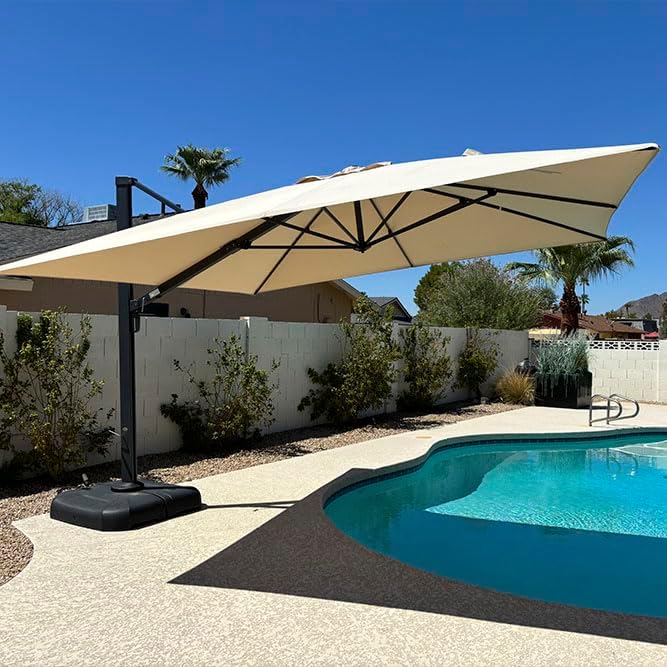 PURPLE LEAF 10' X 13' Rectangle Patio Umbrella with Base Large Windproof Offset Hanging Outdoor Umbrella Cantilever Umbrella Outdoor Patio Beige