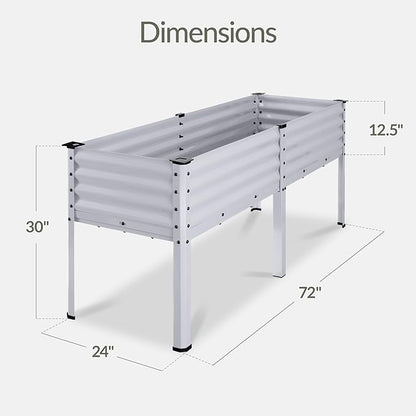 Best Choice Products 72x24x30in Non Toxic Galvanized Raised Garden Bed, Metal Elevated Planter Box, Vegetable Garden, 100% Non Toxic Materials - Moonlight Gray