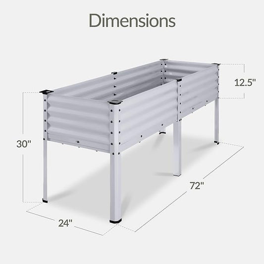 Best Choice Products 72x24x30in Non Toxic Galvanized Raised Garden Bed, Metal Elevated Planter Box, Vegetable Garden, 100% Non Toxic Materials - Moonlight Gray