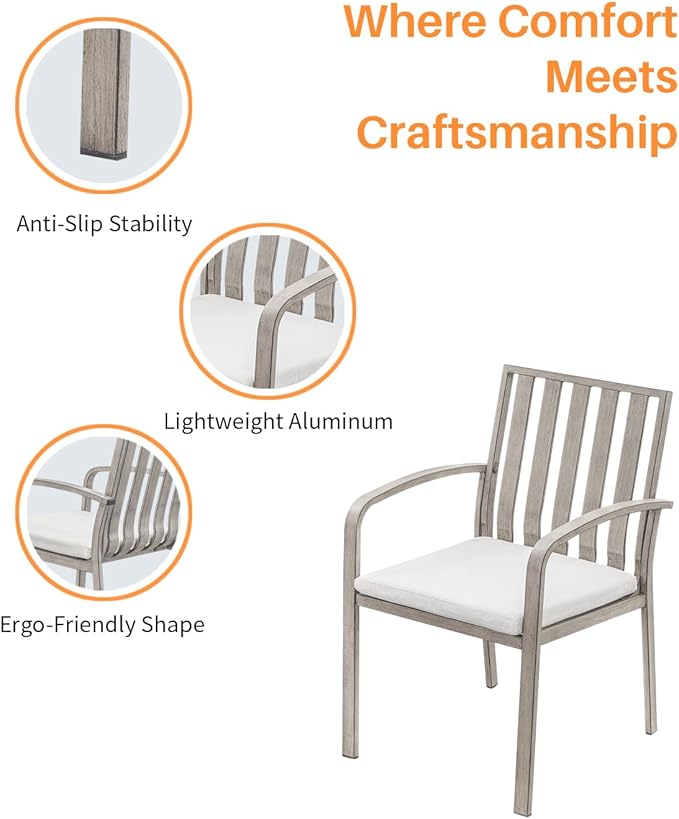Patio Dining Chairs Set of 4, Aluminum Outdoor Dining Chairs with Polyester Seat Cushions, Deep Seating Outdoor Chairs for Table, Sturdy Patio Furniture Set for Deck, Garden, Pool, Limed Oak