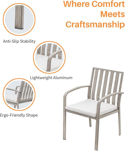 Patio Dining Chairs Set of 4, Aluminum Outdoor Dining Chairs with Polyester Seat Cushions, Deep Seating Outdoor Chairs for Table, Sturdy Patio Furniture Set for Deck, Garden, Pool, Limed Oak