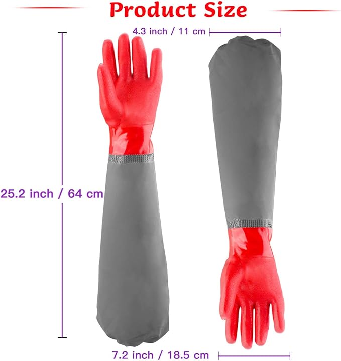 Coopache Full Arm Pond Gloves with Cotton lining Extra Long Waterproof Glove for Pond Cleaning/Machinery Industry 25-inch