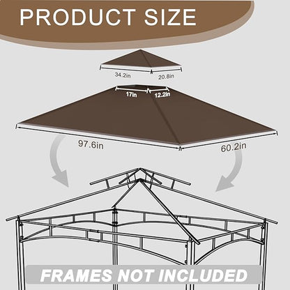 Grill Gazebo Replacement Roof, 5x8ft Outdoor BBQ Gazebo Canopy Cover, Double Tiered Grill Gazebo Replacement Roof for #L-GG001PST-F