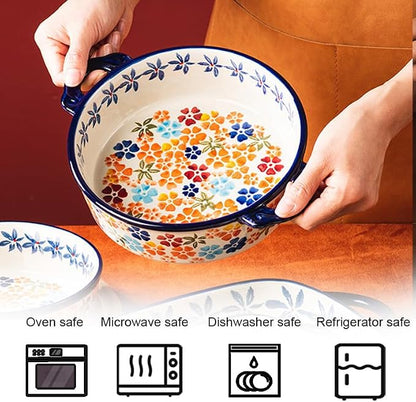 Baking Dishes For Oven, 1 Quart Round Casserole Dishes For Oven-colored flowers A-round 950ml