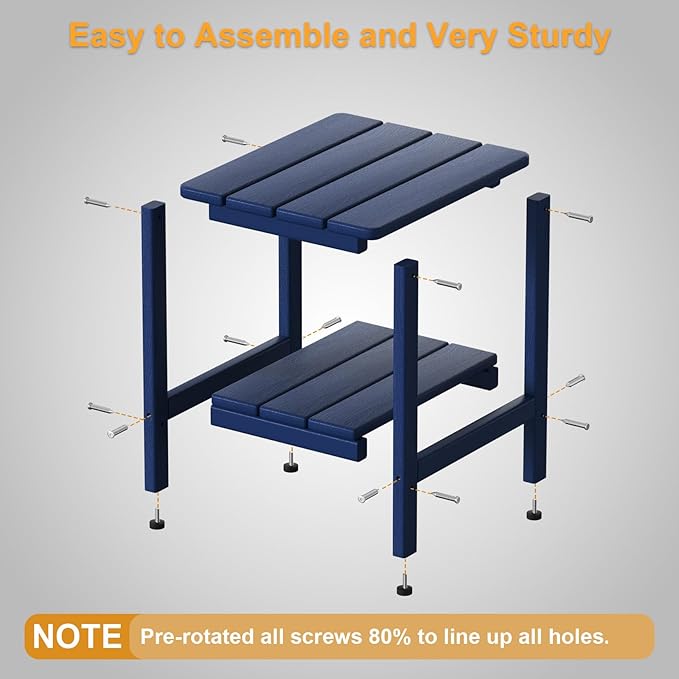 Outdoor Side Table, 17.7-Inch Small Patio Side Table with Adjustable Feet, All-Weather HDPE Adirondack Table for Porch Deck Balcony Pool, Easy Maintenance, Navy Blue