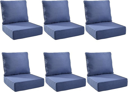 Outdoor Cushion Set for Furniture Patio Furniture, UV Resistant, Water Resistant - 6 Inch Thick Foam Garden Cushions– 22x24 Inch Patio Seat Covers for Chair/Sofa/Couch | Blue | 6-Pack |