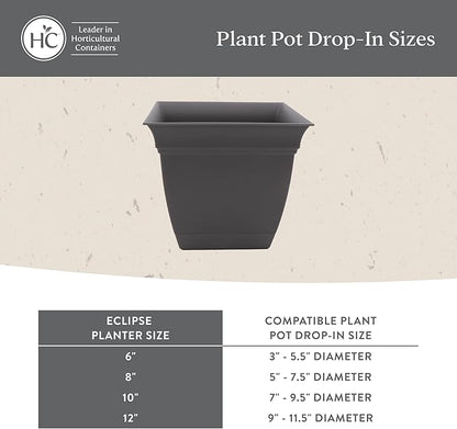 The HC Companies 12 Inch Eclipse Square Planter Pots with Drainage Holes & Attached Saucer, Lightweight UV-Resistant Plastic Indoor Outdoor Planters, 2-Pack Flower Pots for Garden & Home Decor, Rose
