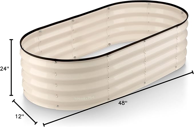 Plant & Plot Galvanized Raised Garden Beds Outdoor // 4×2×1 ft Planter Raised Beds for Gardening, Vegetables, Flowers // Large Metal Garden Box (White) // Patented Tool-Free Design