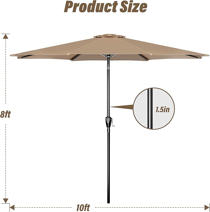 Simple Deluxe 10FT Outdoor Patio Umbrella Table Market Umbrella with Push Button Tilt and Crank, 8 Sturdy Ribs, UV Protection Waterproof for Garden, Lawn, Deck, Backyard, Pool, Tan