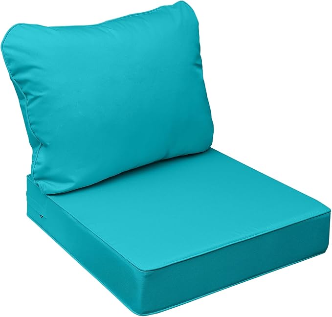 AAAAAcessories Outdoor Seat Cushions for Chairs, Fade-Resistant, Waterproof Patio Furniture Replacement Cushions, 21" x 21" x 3" + 21" x 17", Turquoise Blue
