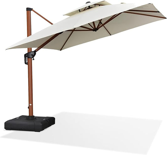 PURPLE LEAF 9ft Patio Umbrella Outdoor Square Umbrellas Large Cantilever Umbrella Windproof Offset Umbrellas Heavy Duty Sun Umbrella for Garden Deck Pool Patio, Cream