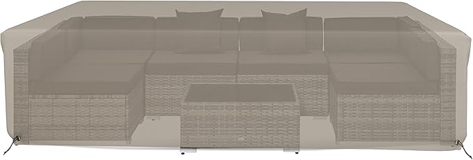 Covers & All Patio Sectional Sofa Set Cover 160 GSM PVC Emboss Fabric Outdoor Furniture Table and Chair Set Cover with Drawstring for Snug Fit (114" W x 74" D x 28" H, Beige)
