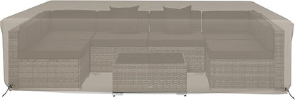Covers & All Patio Sectional Sofa Set Cover 160 GSM PVC Emboss Fabric Outdoor Furniture Table and Chair Set Cover with Drawstring for Snug Fit (83''W x 52" D x 29''H, Beige)