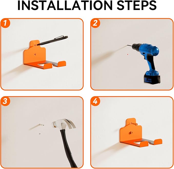 JNIHEEP Garage Organizer Trimmer Rack, Garden Power Tool Hanger Weed Whackers Holder Wall Mounted for Grass Trimmer, Hedge Trimmer, Garage Trimmer, Garden Tools,4 Pack(Orange)