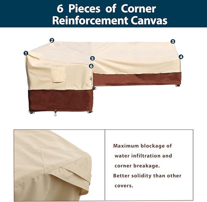 Outdoor Patio Furniture Covers, Waterproof Rip-Stop Anti-UV 600D Heavy Duty Outdoor Couch Cover with 3 Air Vent, L-Shaped-Left Facing-58''X85'', Beige & Reddish Brown