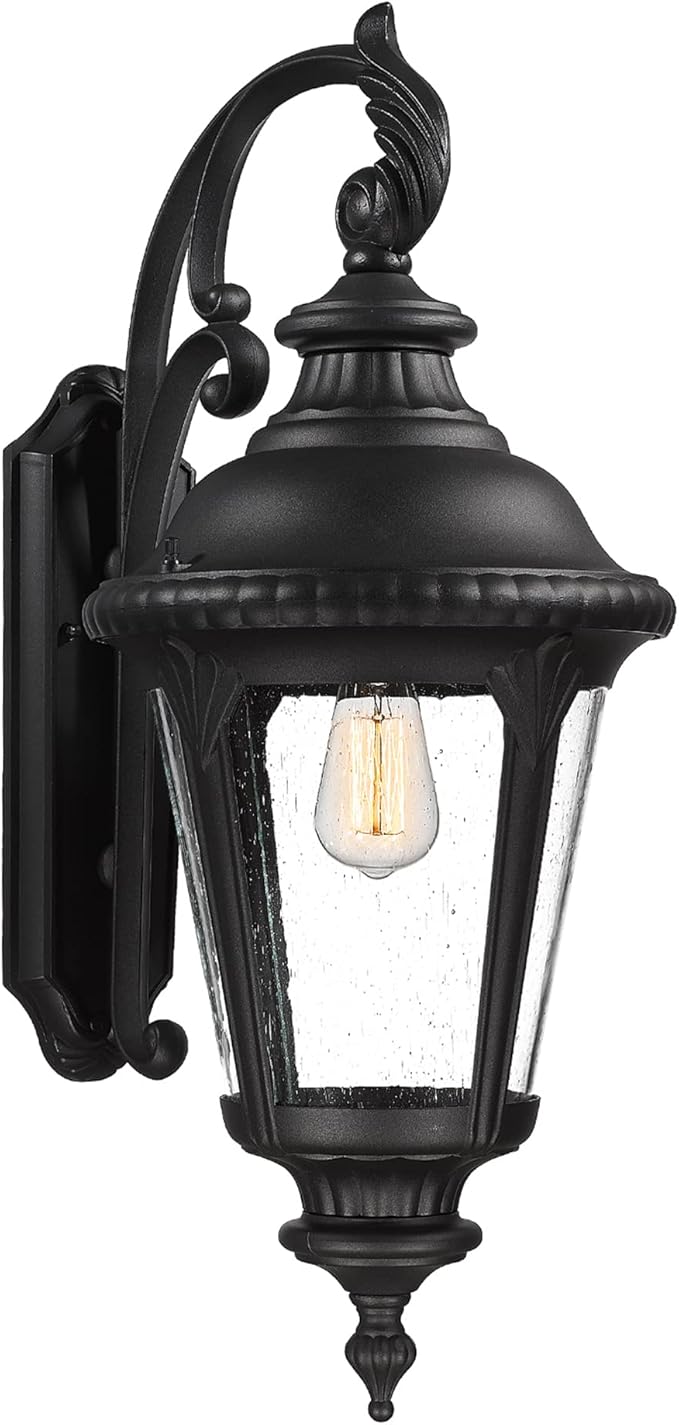 Emliviar Farmhouse Outdoor Light Fixtures Wall Mount 28.4 Inch, Large Outside Lamp for Porch, Outdoor Carriage Light with Seeded Glass, Black Finish, XE265B BK