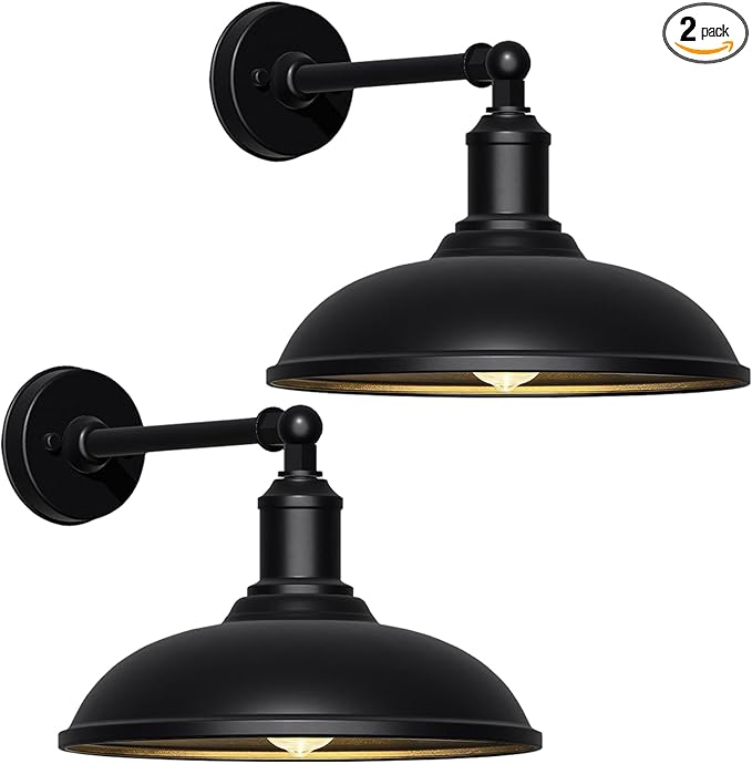 15" Classic Farmhouse Barn Gooseneck Light, Waterproof and Rust-Resistant Barn Light, Large Wall-Mounted Lighting Fixture for Porches, Garages, Patios and Farmhouses 2-Pack