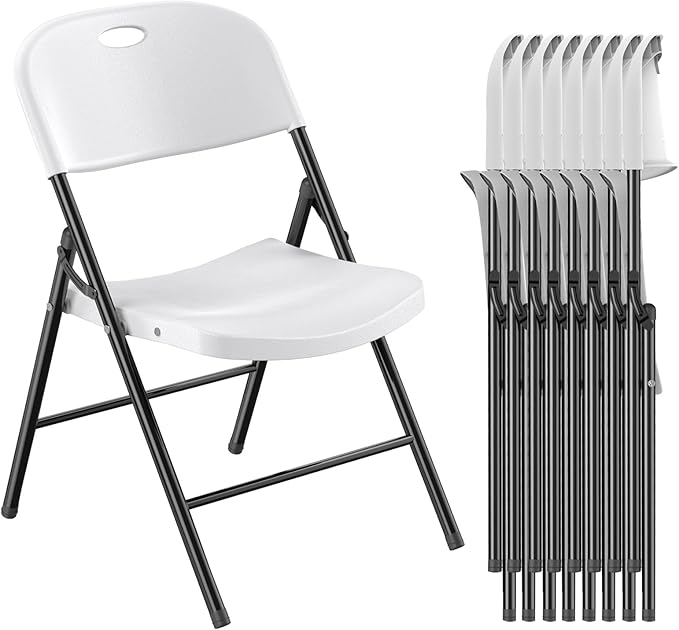 Nazhura 350 Weight Limit Heavy Duty Plastic Folding Chair with Reinfoced Steel Frame for Indoor and Outdoor, Wedding, Party, Restaurant, Meeting Room, Patio and Garden (10, White)