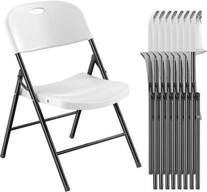 Nazhura 350 Weight Limit Heavy Duty Plastic Folding Chair with Reinfoced Steel Frame for Indoor and Outdoor, Wedding, Party, Restaurant, Meeting Room, Patio and Garden (10, White)
