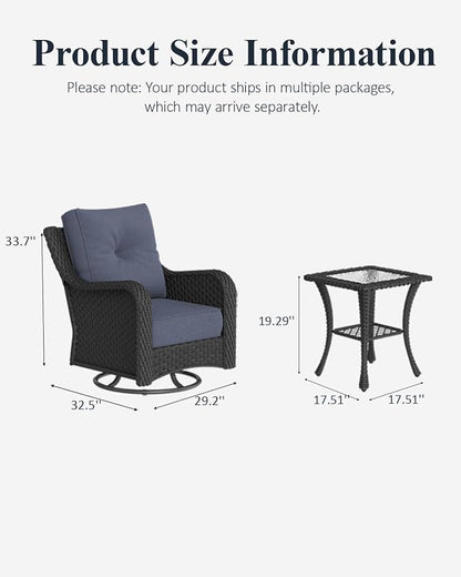 LayinSun 6 Piece Wicker Outdoor Furniture Set with 6-inch Comfy Cushions, High Back Patio Furniture Set with Swivel Rocking Chairs and Side Table