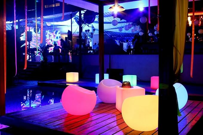 MR.GO 16-inch LED Ball Light and 22-inch LED Glowing Chair Bundle, Rechargeable, Remote Control, Dimmable 16 RGB Colors 4 Modes, Waterproof, Great as Night Light Mood Lamp Ambient Lighting Decorations