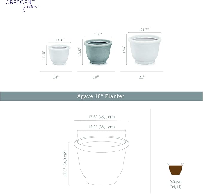Crescent Garden Agave Planter, Classic Lightweight Resin Planter - UV-Resistant Flower Pots - Indoor & Outdoor Pot for Flowers, Houseplant, Herbs, 18" W x 13.5" H (Parchment)