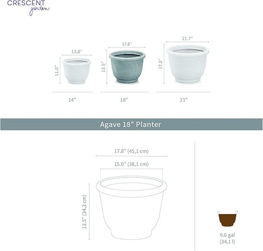 Crescent Garden Agave Planter, Classic Lightweight Resin Planter - UV-Resistant Flower Pots - Indoor & Outdoor Pot for Flowers, Houseplant, Herbs, 18" W x 13.5" H (Parchment)