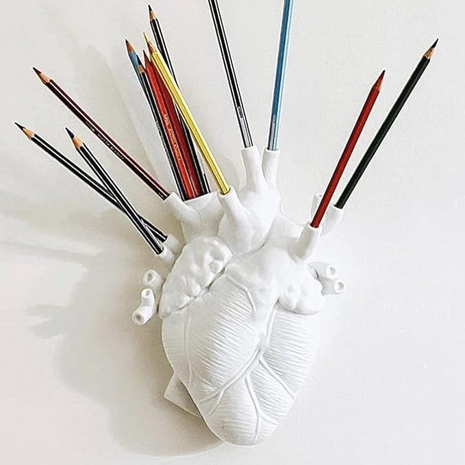 Resin Vase Planter, Decorative Heart Vase - Anatomical Heart Tabletop Decorative Craft, Farmhouse Living Room Bedroom Countertop (White,Large)