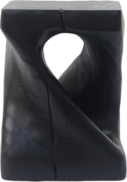 Christopher Knight Home Outdoor Side Table,Twist Shape End Table,Decorative Accent Table,Garden Stool Table for Patio Balcony Beach Pool Side,Lightweight Concrete,Wood Like Texture,Black