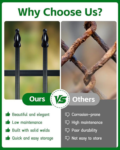 Metal Garden Fence, Decorative No Dig Fence Panels for Flower Beds, Yard Border and Landscape, Iron Outdoor Fence for Plants, Pets and Small Animals, Black, 5 Pack (42" high x 30" Wide)
