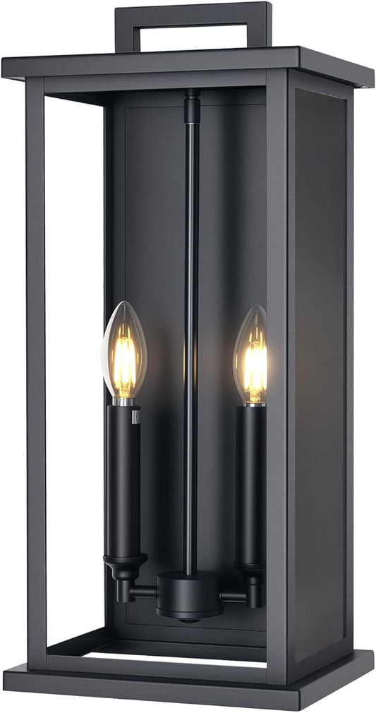 Extra Large Outdoor Wall Lights Modern Outdoor Garage Lighting Fixture,Exterior Porch Front Door Light,Waterproof Outside House Lights Wall Mount with 2 * E12 Sockets & Thick Glass Shades