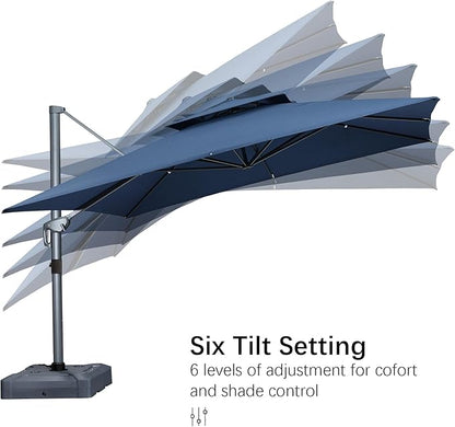 PURPLE LEAF Cantilever Patio Umbrella Outdoor Aluminum Offset Square Umbrella Windproof Heavy Duty Hanging Outside Umbrella for Deck Pool Garden
