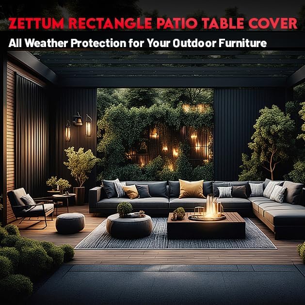 Zettum Patio Furniture Cover Rectangle - 62 Inch Outdoor Table Cover Waterproof & Heavy Duty, 600D Lawn Furniture Set Covers for Outside Rectangular Dining Table and Chairs Combo - 62 x 52 x 28 Inch