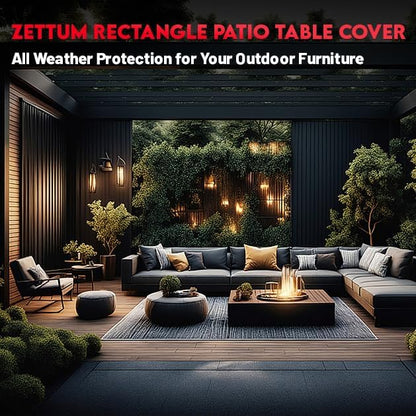 Zettum Patio Furniture Cover Rectangle - 600D Outdoor Table Cover Waterproof & Heavy Duty, Lawn Furniture Set Covers for Outside Rectangular Dining Table and Chairs Seating Combo - 96 x 72 x 38 Inch
