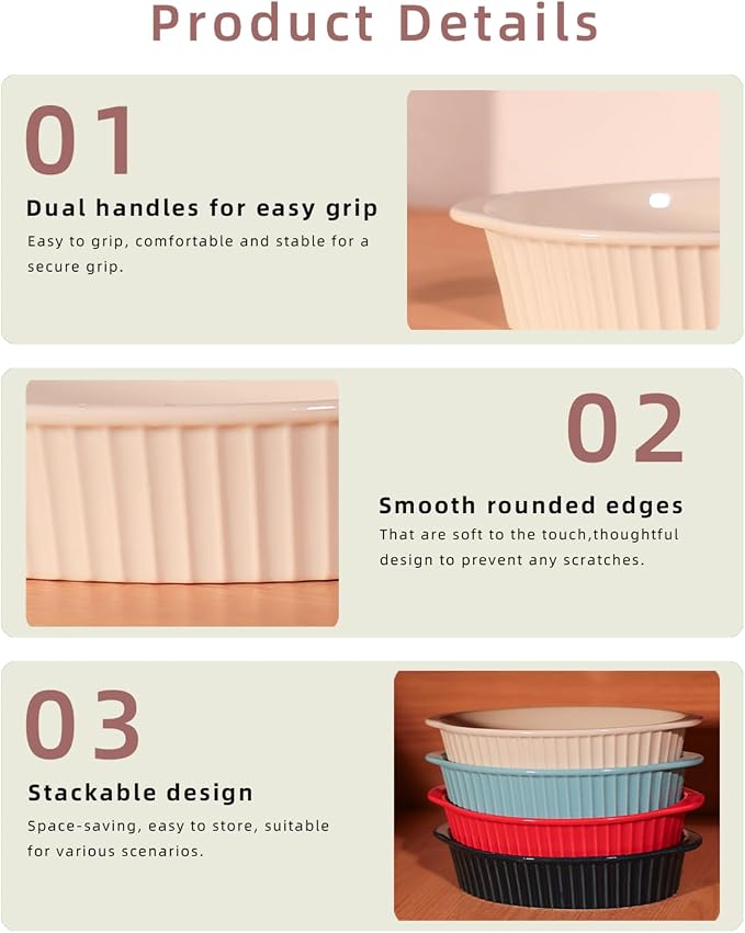 LEETOYI Porcelain Small Oval Au Gratin Pans, Set of 4 Baking Dish Set for 1 or 2 person servings, Bakeware with Double Handle for Kitchen and Home, White