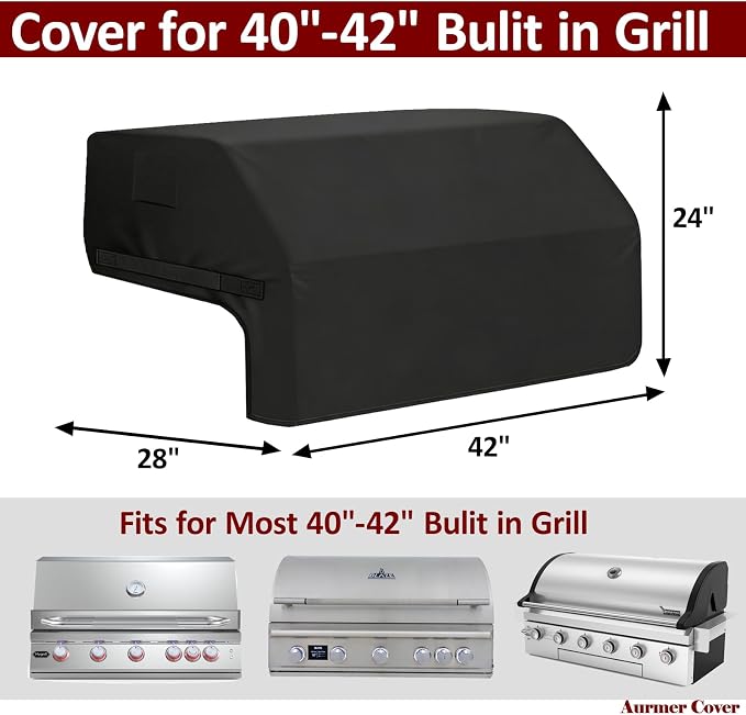 Built-in Grill Cover for Blaze 40 Inch 5-Burner Gas Grill, 600D Premium Built in Barbecue Grill Top Cover with Straps, Outdoor Kitchen Grill Head Cover, 42" x 28"x 24"