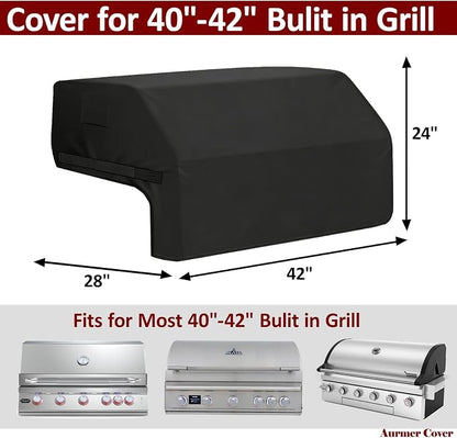 Built-in Grill Cover for Blaze 40 Inch 5-Burner Gas Grill, 600D Premium Built in Barbecue Grill Top Cover with Straps, Outdoor Kitchen Grill Head Cover, 42" x 28"x 24"