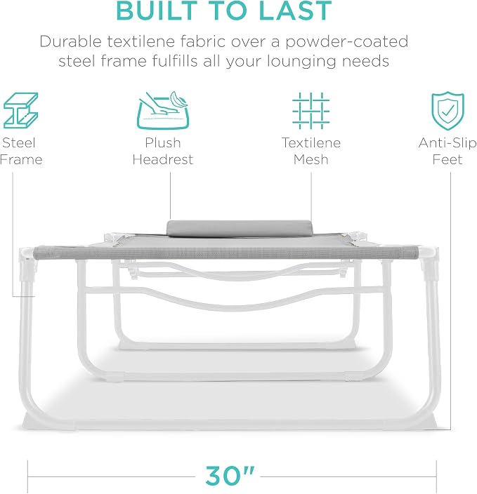 Best Choice Products Extra Wide Patio Chaise Lounge Chair, Portable Outdoor Folding Recliner for Lawn, w/ 8 Positions, Handles, 440lb Capacity - Ice Gray/White